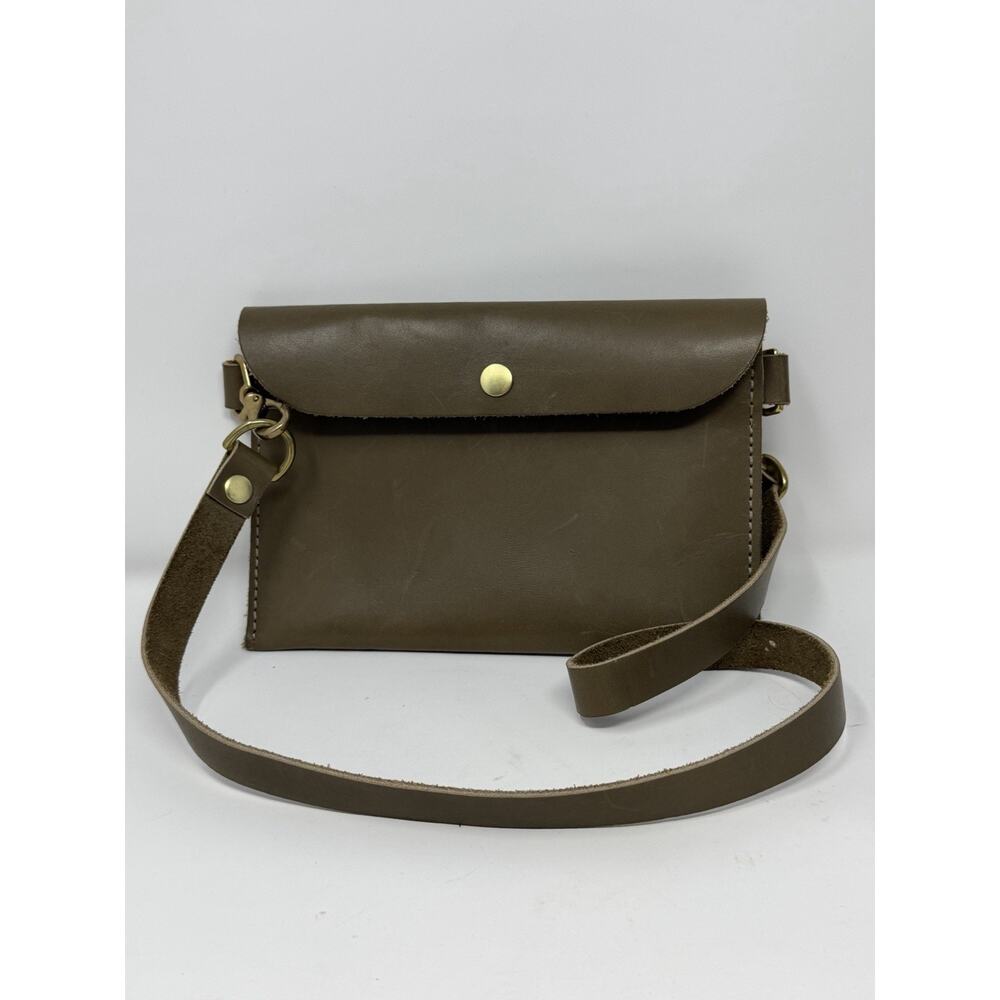 TEDDI JOELLE Olive Green Taupe Small Crossbody Minimalist Leather‎ Bag Purse